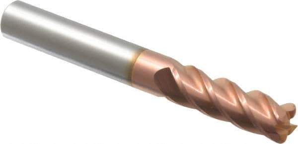 Accupro - 3/8", 4 Flute, Single End, Solid Carbide, 0.06" Corner Radius End Mill - 3" OAL, 40° Helix, Right Hand Flute, 1-1/8" LOC, Right Hand Cut - Apex Tool & Supply