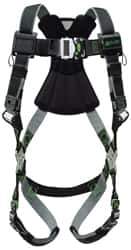 Miller - 400 Lb Capacity, Size Universal, Full Body Construction Safety Harness - Polyester (Outer) & Webbing, Quick Connect Leg Strap, Quick Connect Chest Strap, Green/Black - Apex Tool & Supply