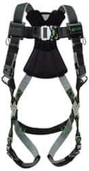 Miller - 400 Lb Capacity, Size Universal, Full Body Construction Safety Harness - Polyester (Outer) & Webbing, Quick Connect Leg Strap, Quick Connect Chest Strap, Green/Black - Apex Tool & Supply