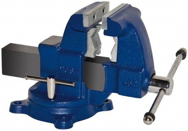 Yost Vises - 8" Jaw Width x 7-1/2" Jaw Opening Capacity, 6" Throat Depth, Bench & Pipe Combination Vise - 1/8 to 4-1/2" Pipe Capacity, Swivel Base, Bolt Down Attachment, Ductile Iron - Apex Tool & Supply