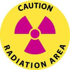 NMC - Caution - Radiation Area, Anti-Skid Pressure-Sensitive Vinyl Floor Sign - Round, Black & Magenta on Yellow, Adhesive Backed, For Accident Prevention - Apex Tool & Supply