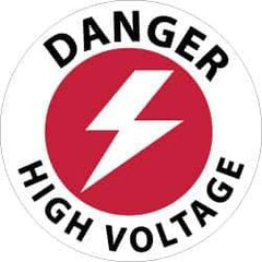 NMC - Danger - High Voltage, Anti-Skid Pressure-Sensitive Vinyl Floor Sign - Round, Black & Red on White, Adhesive Backed, For Accident Prevention - Apex Tool & Supply