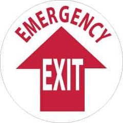 NMC - Emergency Exit, Anti-Skid Pressure-Sensitive Vinyl Floor Sign - Round, Red on White, Adhesive Backed, For Exit, Entrance & Directional - Apex Tool & Supply