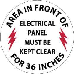 NMC - Area in Front of Electrical Panel Must Be Kept Clear for 36 Inches, Anti-Skid Pressure-Sensitive Vinyl Floor Sign - Round, Black & Red on White, Adhesive Backed, For Accident Prevention - Apex Tool & Supply