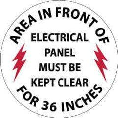 NMC - Area in Front of Electrical Panel Must Be Kept Clear for 36 Inches, Anti-Skid Pressure-Sensitive Vinyl Floor Sign - Round, Black & Red on White, Adhesive Backed, For Accident Prevention - Apex Tool & Supply
