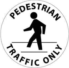 NMC - Pedestrian Traffic Only, Anti-Skid Pressure-Sensitive Vinyl Floor Sign - Round, Black on White, Adhesive Backed, For Accident Prevention - Apex Tool & Supply