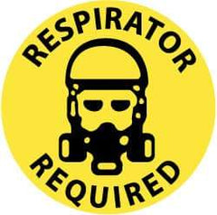 NMC - Respirator Required, Anti-Skid Pressure-Sensitive Vinyl Floor Sign - Round, Black on Yellow, Adhesive Backed, For Accident Prevention - Apex Tool & Supply