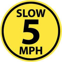 NMC - Slow 5 MPH, Anti-Skid Pressure-Sensitive Vinyl Floor Sign - Round, Black on Yellow, Adhesive Backed, For Security & Admittance - Apex Tool & Supply