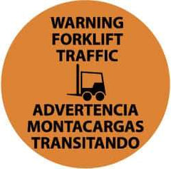 NMC - Warning Forklift Traffic, Anti-Skid Pressure-Sensitive Vinyl Floor Sign - Round, Black on Orange, Adhesive Backed, For Accident Prevention - Apex Tool & Supply