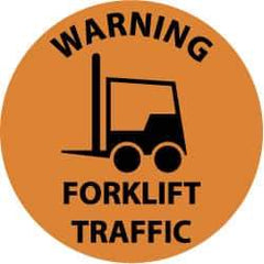 NMC - Warning Forklift Traffic, Anti-Skid Pressure-Sensitive Vinyl Floor Sign - Round, Black on Orange, Adhesive Backed, For Accident Prevention - Apex Tool & Supply