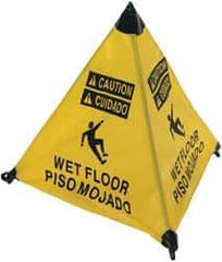 NMC - Caution - Wet Floor, 18" High, Plastic Floor Sign - English/Spanish, POP-UP, Black on Yellow, For Restroom, Janitorial & Housekeeping - Apex Tool & Supply