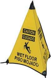 NMC - Caution - Wet Floor, 31" High, Plastic Floor Sign - English/Spanish, POP-UP, Black on Yellow, For Restroom, Janitorial & Housekeeping - Apex Tool & Supply