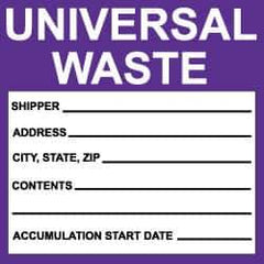 NMC - Hazardous Materials Label - Legend: Universal Waste, English, Black, White & Purple, 6" Long x 6" High, Sign Muscle Finish - Apex Tool & Supply