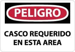 NMC - "Peligro - Casco Requerido en Esta Area", 10" Long x 14" Wide, Aluminum Safety Sign - Rectangle, 0.04" Thick, Use for Accident Prevention - Apex Tool & Supply