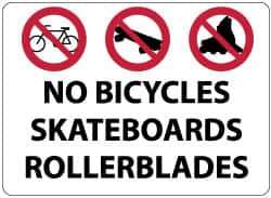 NMC - "No Bicycles, Skateboards, Rollerblades", 14" Long x 20" Wide, Rigid Plastic Safety Sign - Rectangle, 0.05" Thick, Use for Security & Admittance - Apex Tool & Supply