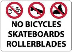 NMC - "No Bicycles, Skateboards, Rollerblades", 14" Long x 20" Wide, Rigid Plastic Safety Sign - Rectangle, 0.05" Thick, Use for Security & Admittance - Apex Tool & Supply