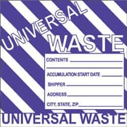 NMC - Hazardous Materials Label - Legend: Universal Waste, English, Black, White & Purple, 6" Long x 6" High, Sign Muscle Finish - Apex Tool & Supply