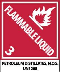 NMC - Flammable Liquid - 3 - Petroleum Distillates, N.O.S. - UN1268 Shipping Label - 4-3/4" High x 4" Wide - Apex Tool & Supply