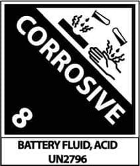 NMC - Corrosive 8 Battery Fluid, Acid Un2796 Shipping Label - 4-3/4" High x 4" Wide - Apex Tool & Supply