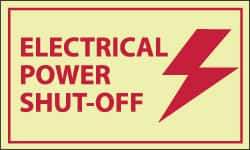 NMC - Accident Prevention Label - Legend: Electrical Power Shut-off, English, Red on Yellow, 5" Long x 3" High, Sign Muscle Finish - Apex Tool & Supply