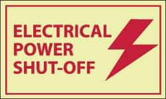 NMC - Accident Prevention Label - Legend: Electrical Power Shut-off, English, Red on Yellow, 5" Long x 3" High, Sign Muscle Finish - Apex Tool & Supply