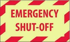 NMC - Accident Prevention Label - Legend: Emergency Shut-Off, English, Red on Yellow, 5" Long x 3" High, Sign Muscle Finish - Apex Tool & Supply