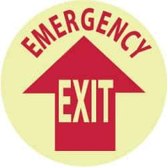 NMC - Emergency Exit, Anti-Skid Polyester Floor Sign - Round, Red on Glow (Yellow), Adhesive Backed, For Exit, Entrance & Directional - Apex Tool & Supply