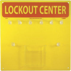 NMC - Empty Plexiglass Tag and Padlock / Hasp Station - 14 Inch Wide x 14 Inch High, Yellow and Yellow on Red - Apex Tool & Supply