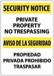 NMC - "Security Notice - Private Property - No Trespassing", 20" Long x 14" Wide, Aluminum Safety Sign - Rectangle, 0.05" Thick, Use for Security & Admittance - Apex Tool & Supply