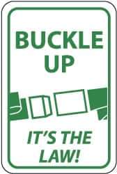 NMC - "Buckle Up - It's the Law", "Buckle", 12" Wide x 18" High, Aluminum Parking Lot Traffic Signs - 0.08" Thick, Green on White, Engineer Grade Reflectivity, Rectangle, Post Mount - Apex Tool & Supply