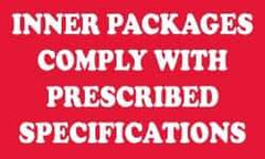 NMC - Inner Packages Comply with Prescribed Specifications DOT Shipping Label - 3" High x 5" Wide - Apex Tool & Supply