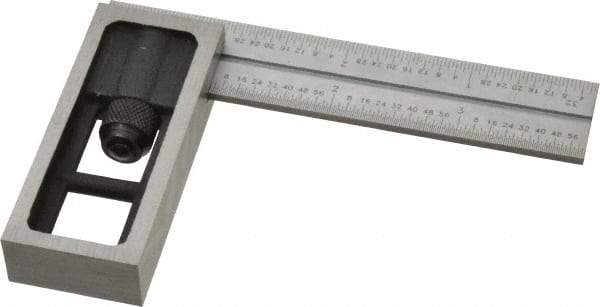 SPI - 4 Inch Long, 16R Double Square - 1/100, 1/64, 1/50 and 1/32 Inch Graduation, Hardened Steel - Apex Tool & Supply