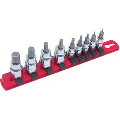 Wiha - 9 Piece 1/4 & 3/8" Drive Hex Bit Socket Set - 1.5 to 10mm Hex, Comes in Rail - Apex Tool & Supply