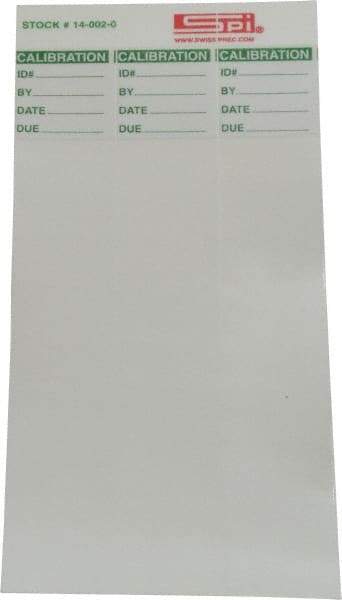 SPI - Calibration Label - Legend: Calibration, English, Green & White, 6" Long x 1" High, No Coating - Apex Tool & Supply