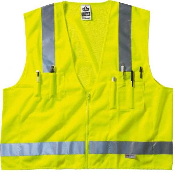 Ergodyne - Size S/M High Visibility Lime Mesh/Solid Surveyor's Vest - 36 to 44" Chest, ANSI/ISEA 107, Zipper Closure, 6 Pockets, Polyester - Apex Tool & Supply