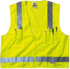 Ergodyne - Size S/M High Visibility Lime Mesh/Solid Surveyor's Vest - 36 to 44" Chest, ANSI/ISEA 107, Zipper Closure, 6 Pockets, Polyester - Apex Tool & Supply