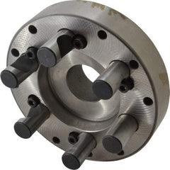 Buck Chuck Company - Adapter Back Plate for 6" Diam Self Centering Lathe Chucks - D1-5 Mount, 1-1/2" Through Hole Diam, 3.109mm ID, 5.88" OD, 1.26" Flange Height, Steel - Apex Tool & Supply