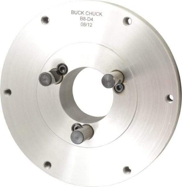 Buck Chuck Company - Adapter Back Plate for 8" Diam Self Centering Lathe Chucks - D1-4 Mount, 2.03" Through Hole Diam, 4.73mm ID, 8.13" OD, 1.068" Flange Height, Steel - Apex Tool & Supply