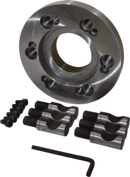 Buck Chuck Company - Adapter Back Plate for 10" Diam Self Centering Lathe Chucks - D1-6 Mount, 2.94" Through Hole Diam, 6.349" OD, 1-3/4" Flange Height, Steel - Apex Tool & Supply