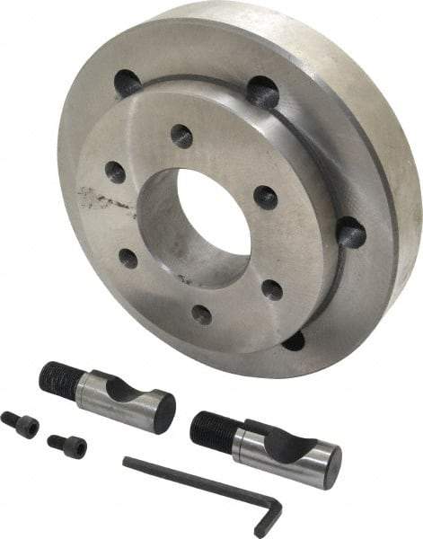 Buck Chuck Company - Adapter Back Plate for 10" Diam Self Centering Lathe Chucks - D1-8 Mount, 3.03" Through Hole Diam, 6.344mm ID, 8.03" OD, 1.566" Flange Height, Steel - Apex Tool & Supply