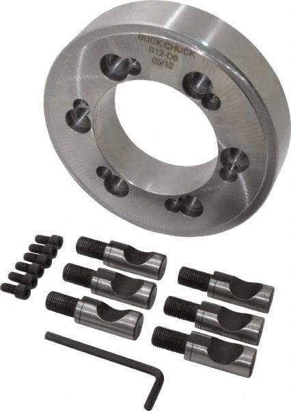 Buck Chuck Company - Adapter Back Plate for 12" Diam Self Centering Lathe Chucks - D1-6 Mount, 4.062" Through Hole Diam, 7-7/8" OD, 1.437" Flange Height, Steel - Apex Tool & Supply