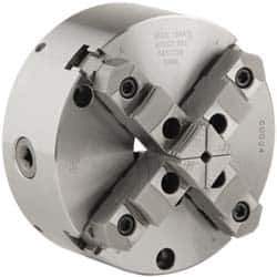 Buck Chuck Company - 4 Jaws, 8" Diam, Self Centering Manual Lathe Chuck - Front Mount, Adjustable, Reversible, 4,000 Max RPM, 2.37" Through Hole Diam, Forged Steel - Apex Tool & Supply