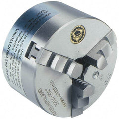 Bison - 3 Jaws, 10" Diam, Self Centering Manual Lathe Chuck - Plain Back Mount Spindle, 2,000 Max RPM, 2.9921" Through Hole Diam, 0.001" Axial Runout, 0.0016" Radial Runout, Cast Iron - Apex Tool & Supply
