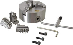 Bison - 3 Jaws, 5" Diam, Self Centering Manual Lathe Chuck - Plain Back Mount Spindle, 3,200 Max RPM, 1.2598" Through Hole Diam, 0.0008" Axial Runout, 0.0012" Radial Runout, Cast Iron - Apex Tool & Supply