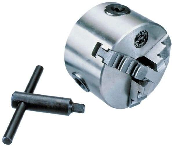Interstate - 3 Jaws, 6" Diam, Self Centering Manual Lathe Chuck - Plain Back Mount Spindle, 1.5748" Through Hole Diam, 0.003" Axial Runout, Cast Iron - Apex Tool & Supply