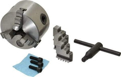 Interstate - 3 Jaws, 3" Diam, Self Centering Manual Lathe Chuck - Plain Back Mount Spindle, 0.6299" Through Hole Diam, 0.003" Axial Runout, Cast Iron - Apex Tool & Supply