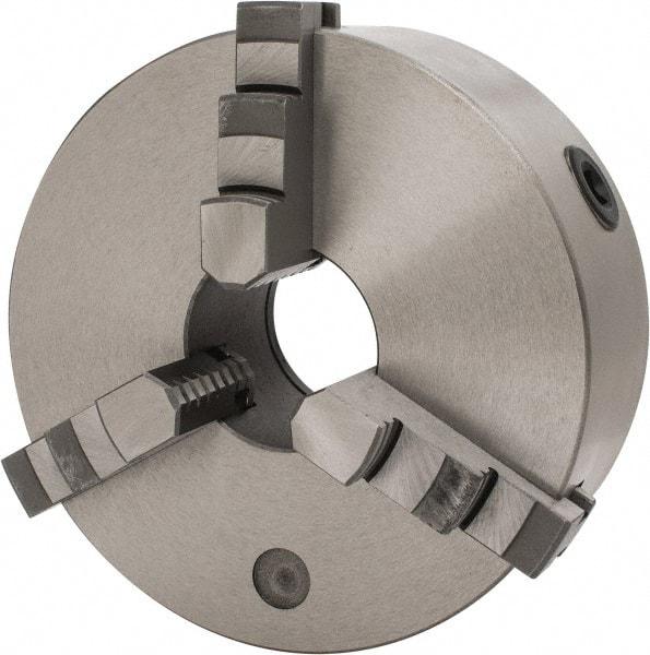 Interstate - 3 Jaws, 8" Diam, Self Centering Manual Lathe Chuck - Plain Back Mount Spindle, 2.5591" Through Hole Diam, 0.003" Axial Runout, Cast Iron - Apex Tool & Supply