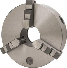 Interstate - 3 Jaws, 10" Diam, Self Centering Manual Lathe Chuck - Plain Back Mount Spindle, 3.1496" Through Hole Diam, 0.003" Axial Runout, Cast Iron - Apex Tool & Supply