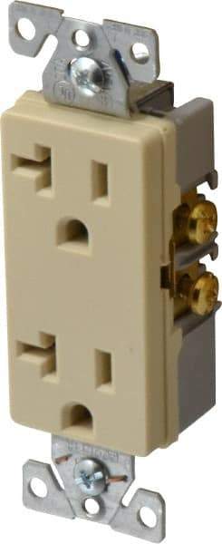 Cooper Wiring Devices - 125 VAC, 20 Amp, 5-20R NEMA Configuration, Ivory, Industrial Grade, Self Grounding Duplex Receptacle - 1 Phase, 2 Poles, 3 Wire, Flush Mount, Chemical and Impact Resistant - Apex Tool & Supply