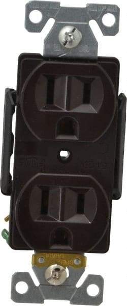 Cooper Wiring Devices - 125 VAC, 15 Amp, 5-15R NEMA Configuration, Brown, Industrial Grade, Self Grounding Duplex Receptacle - 1 Phase, 2 Poles, 3 Wire, Flush Mount, Chemical, Heat and Impact Resistant - Apex Tool & Supply